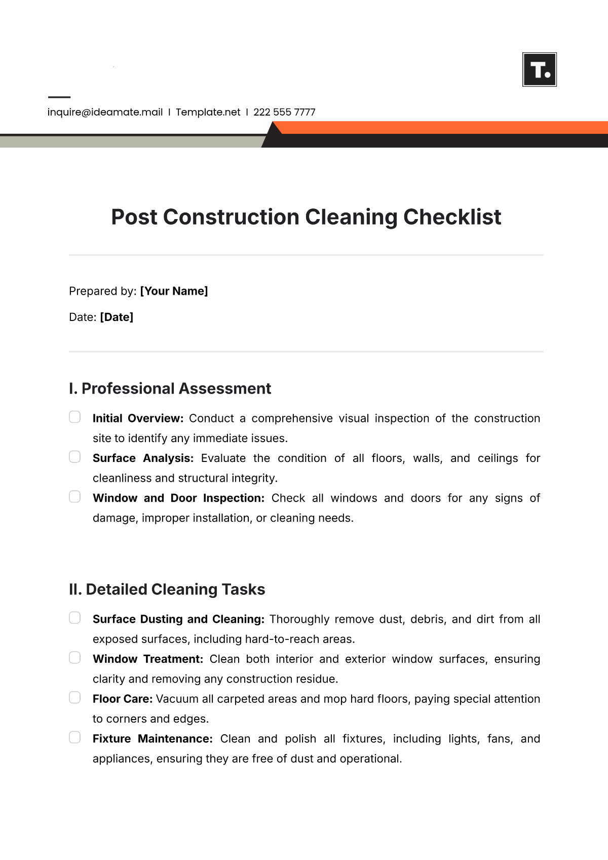 Printable Post Construction Cleaning Checklist