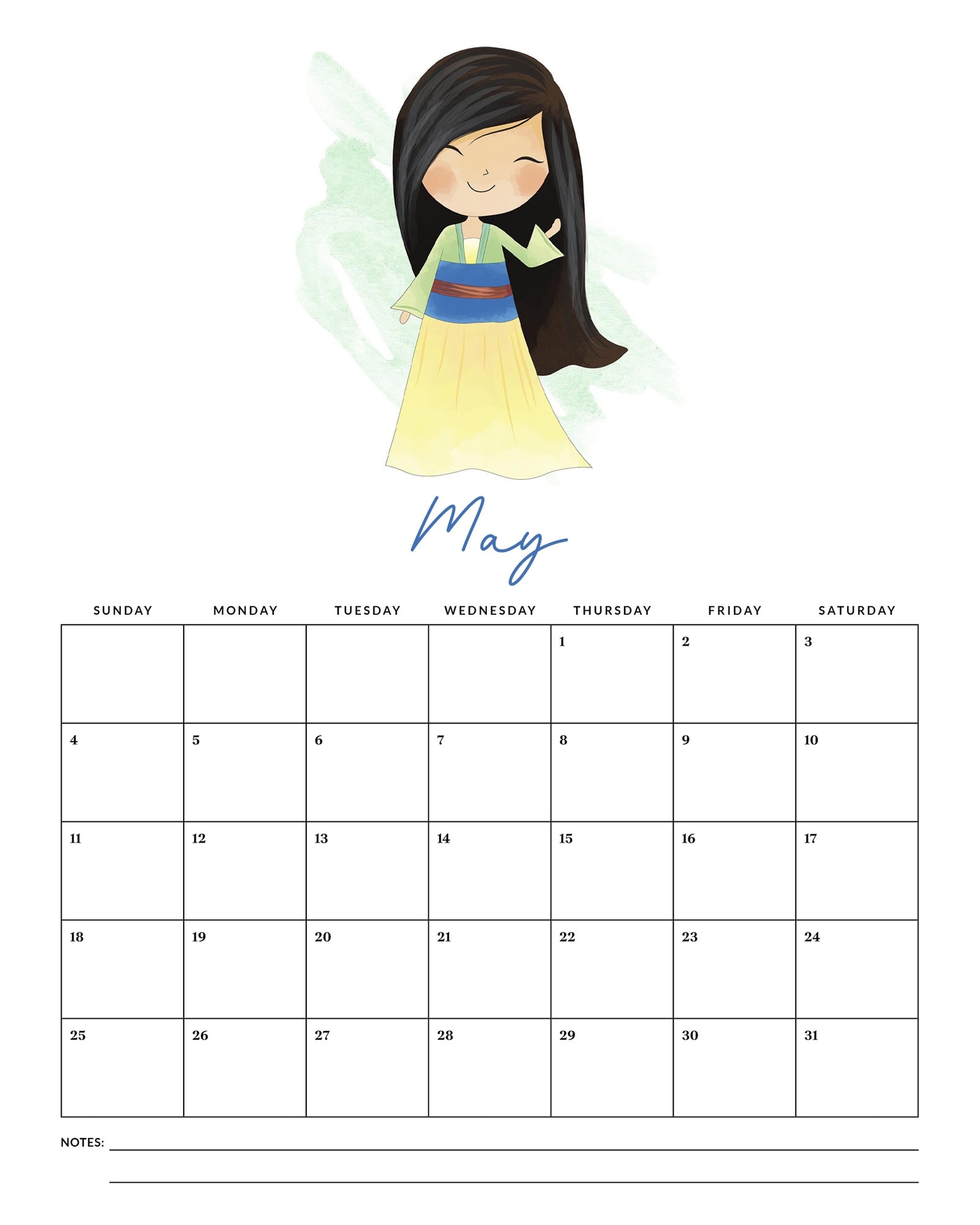 Free Printable 2025 Princess Calendar The Cottage Market