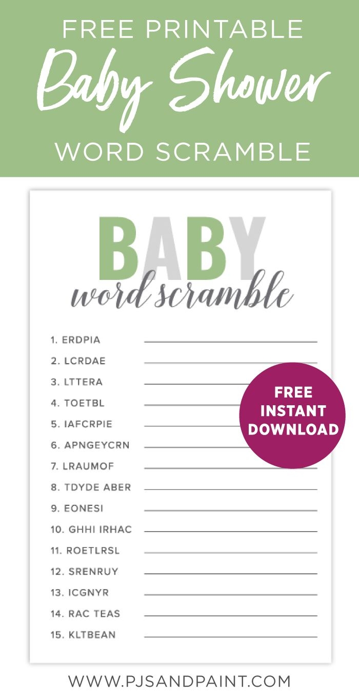 Free Printable Baby Shower Games Baby Shower Word Scramble