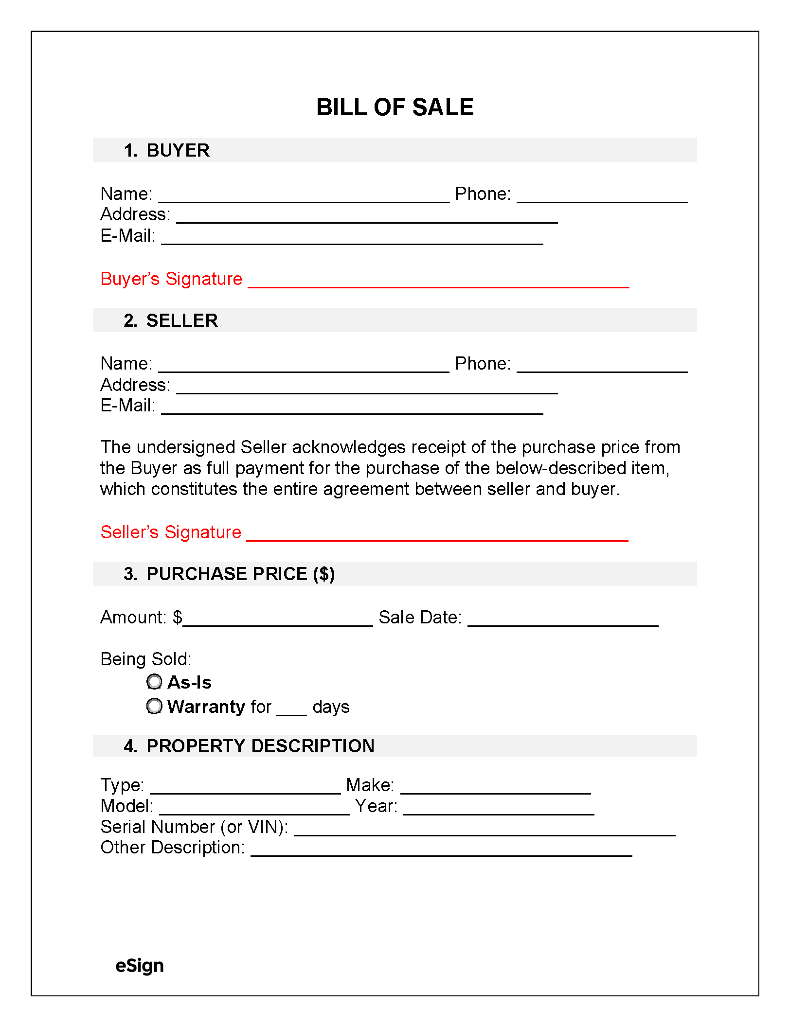Free Printable Bill Of Sale Asis No Warranty Printable Party Favors
