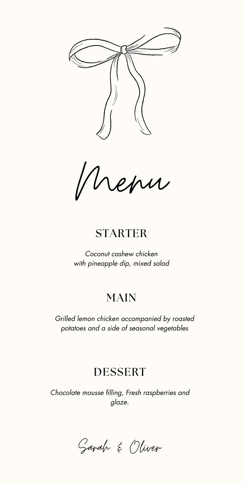 Free Printable Wedding Menu Template