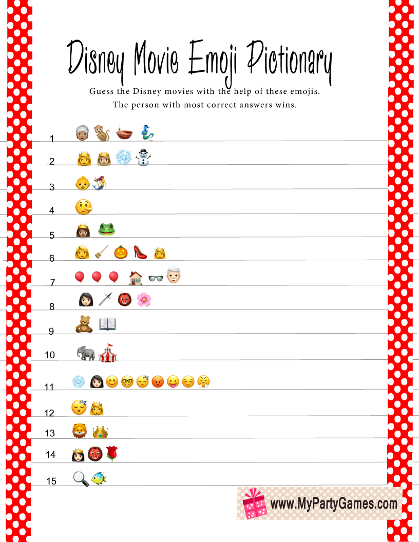 Guess The Disney Movie Song Printable