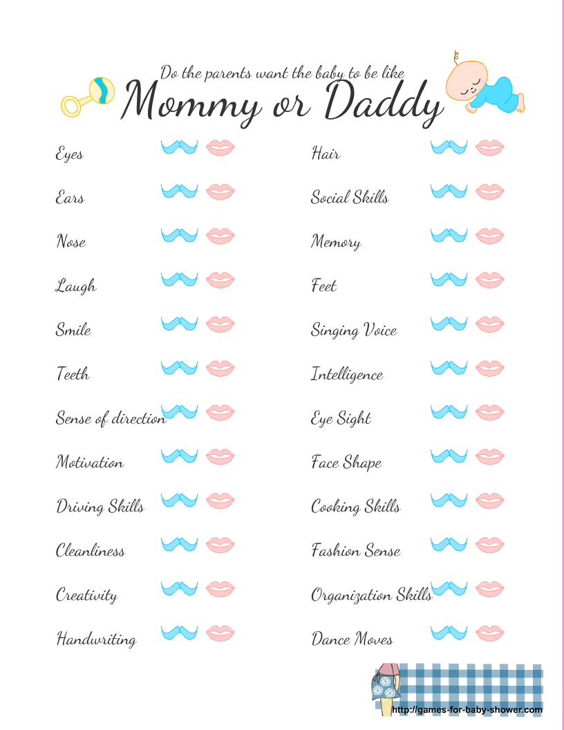 Free Printable Do The Parents Want The Baby To Look Like Mommy Or Daddy Game