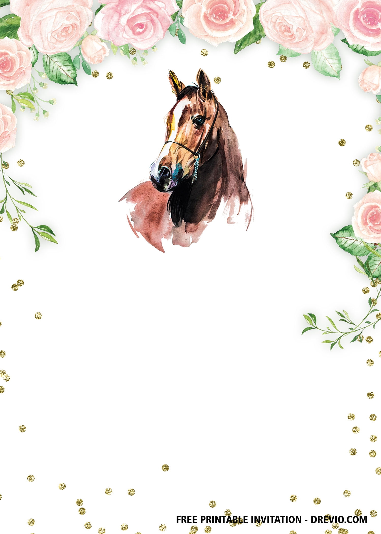 FREE Printable Horse Floral Vintage Invitation Templates Worksheets Library