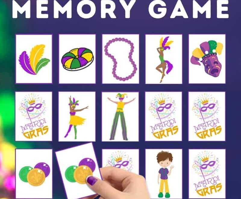 Free Printable Mardi Gras Memory Card Game Matching Pairs