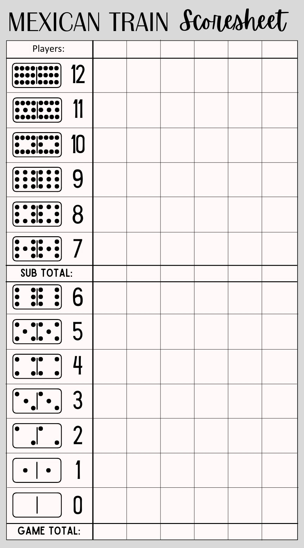Free Printable Mexican Train Domino Scoresheet PDF Included Printables Hub