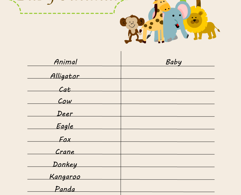 Free Printable Name The Baby Animal Game For Baby Shower