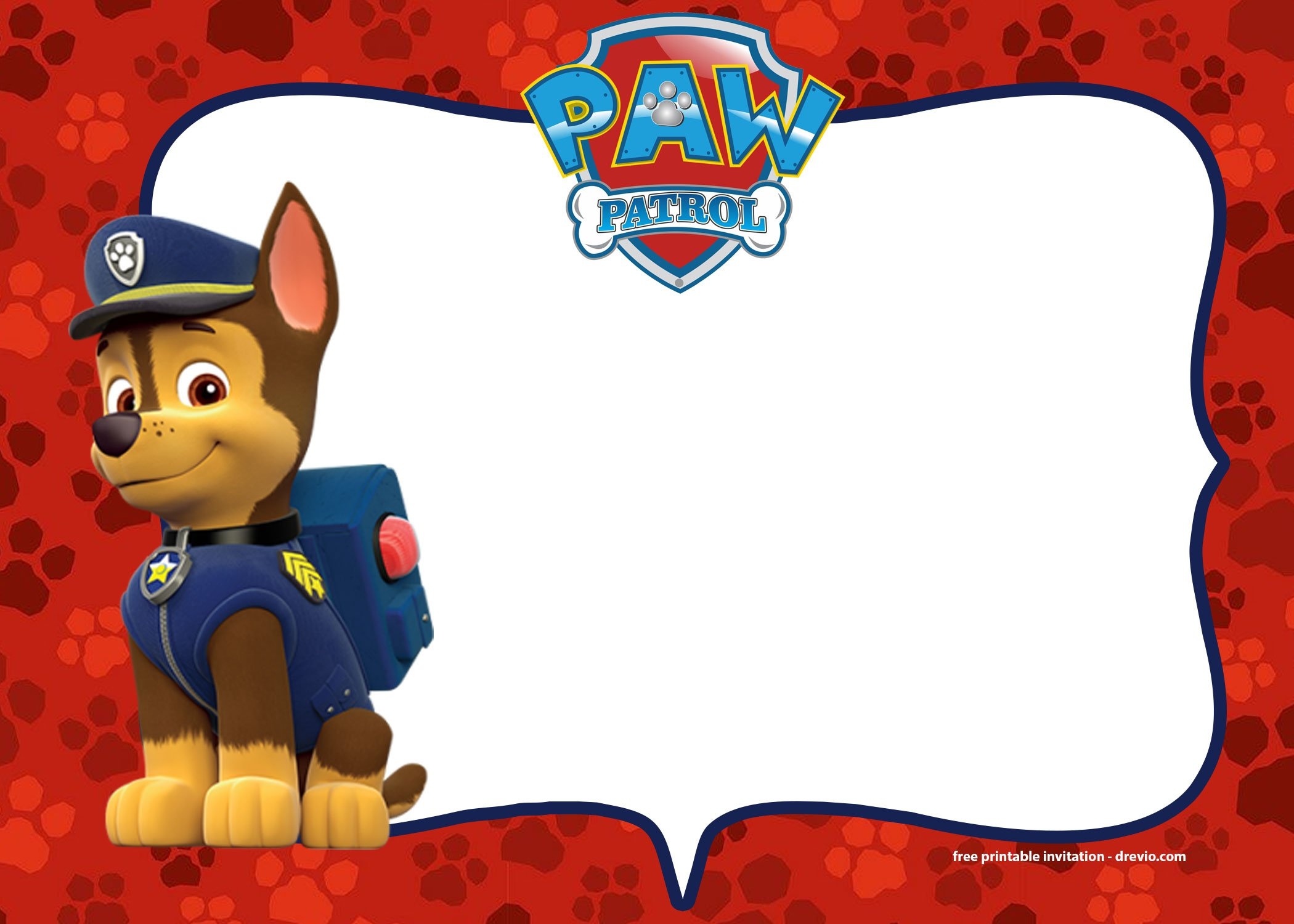 FREE Printable Paw Patrol Chase Invitation Template