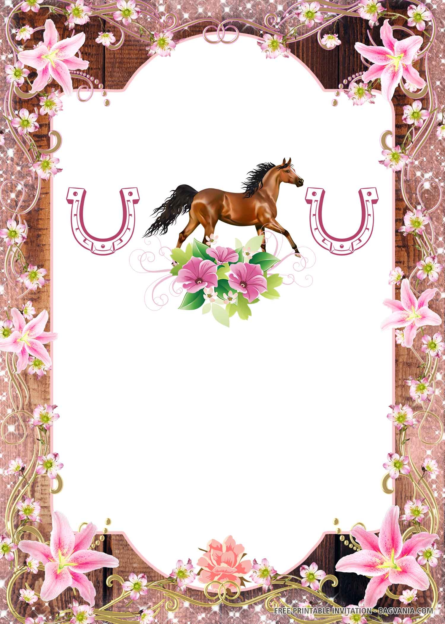 FREE PRINTABLE Pink Horse Birthday Invitation Templates