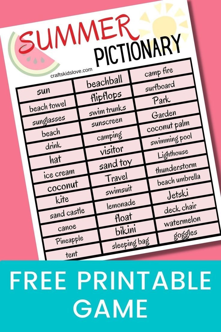 Free Printable Summer Pictionary Game