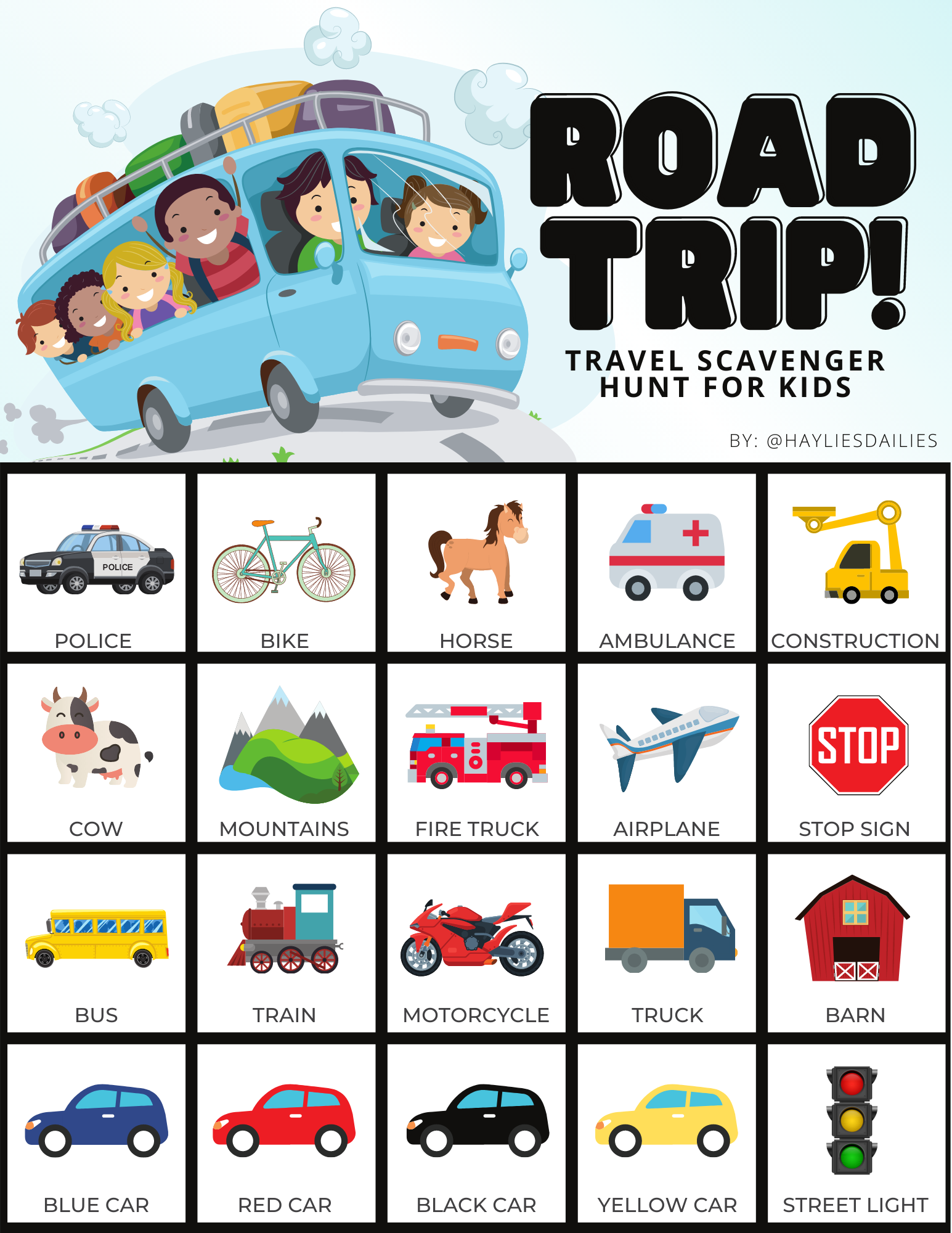 Free Printable Travel Scavenger Hunt Fun On The Road For Kids Haylie s Dailies