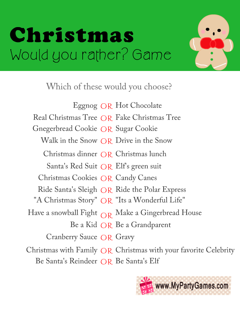 Free Printable Would You Rather Christmas Game