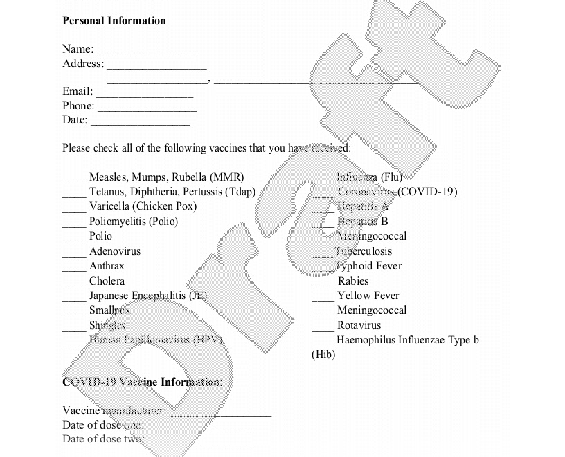 Free Proof Of Vaccination Form Free To Print Save Download
