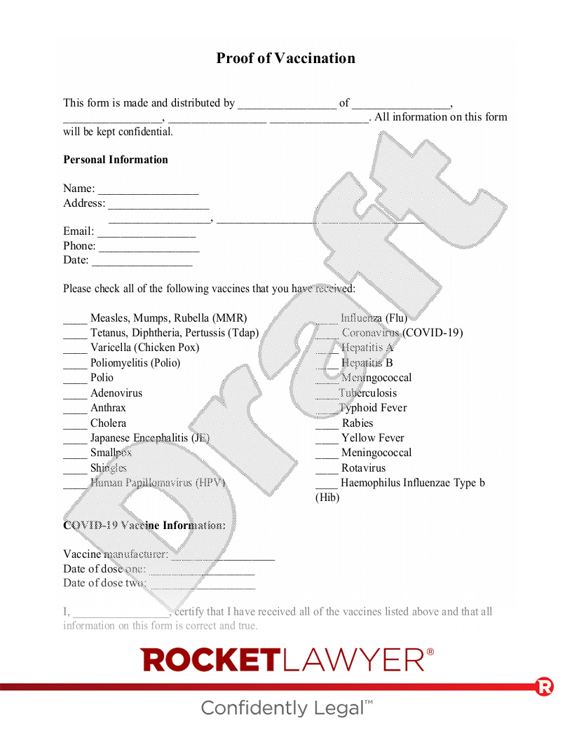 Free Proof Of Vaccination Form Free To Print Save Download