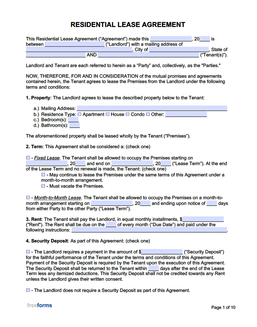 Printable Copy Of A Lease Agreement