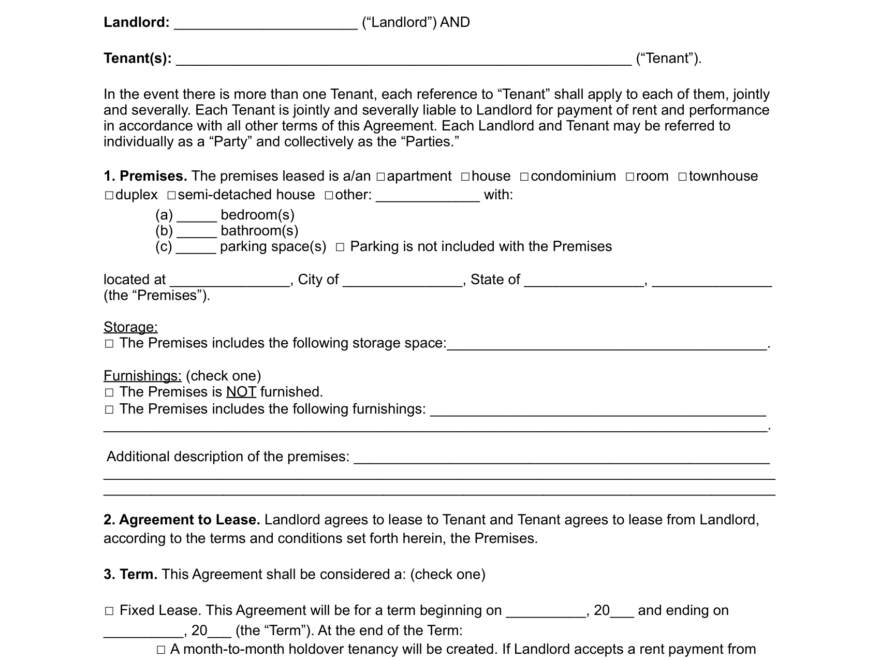 Free Rental Lease Agreement Templates PDF Word
