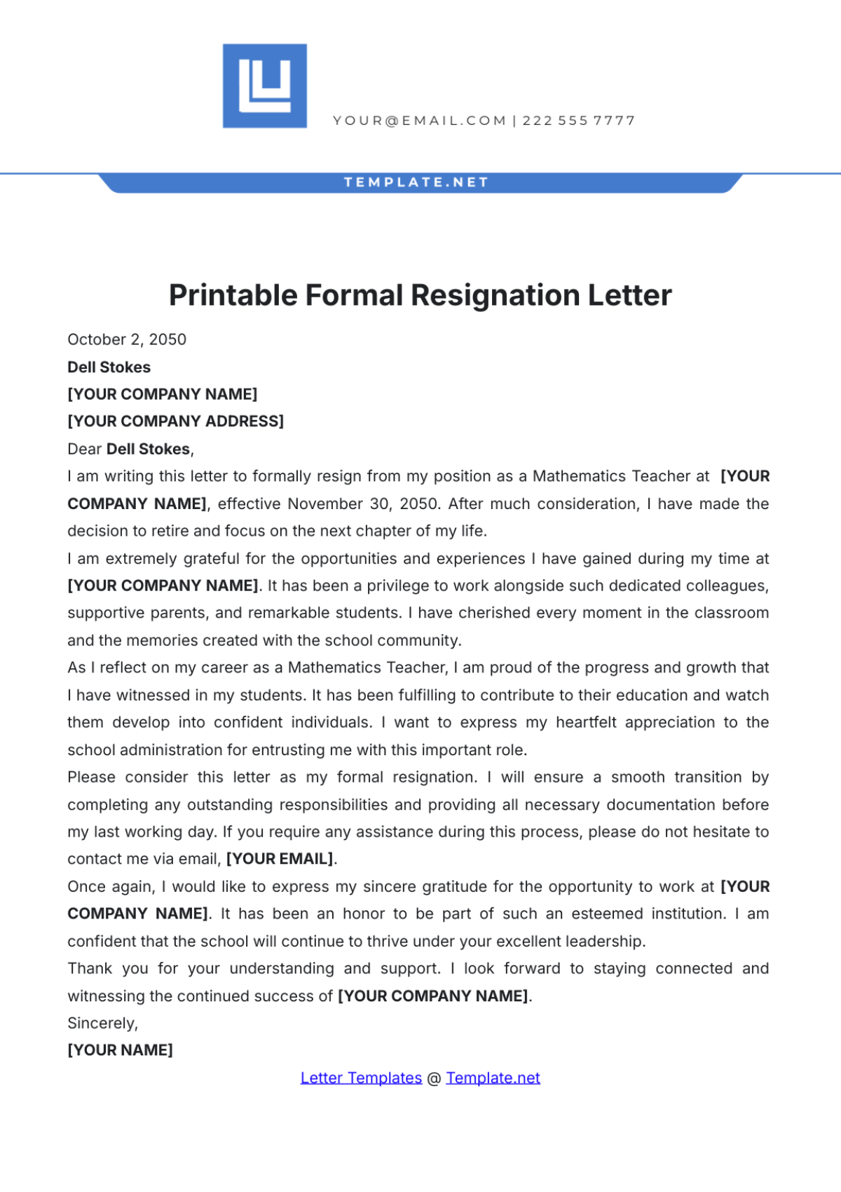 Free Resignation Letter Templates Editable And Printable