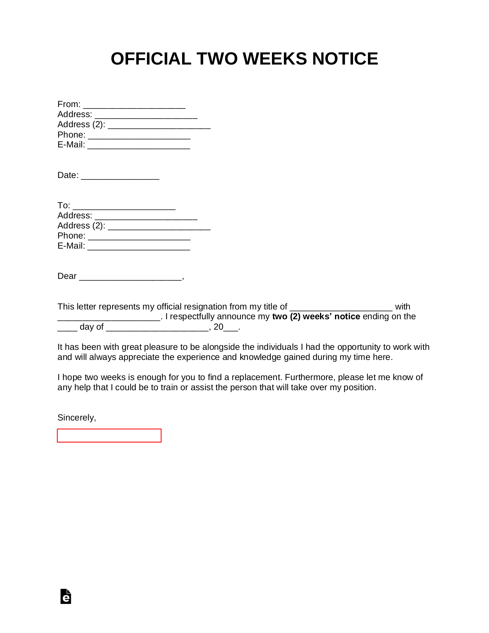 Free Resignation Letters Templates 12 PDF Word EForms