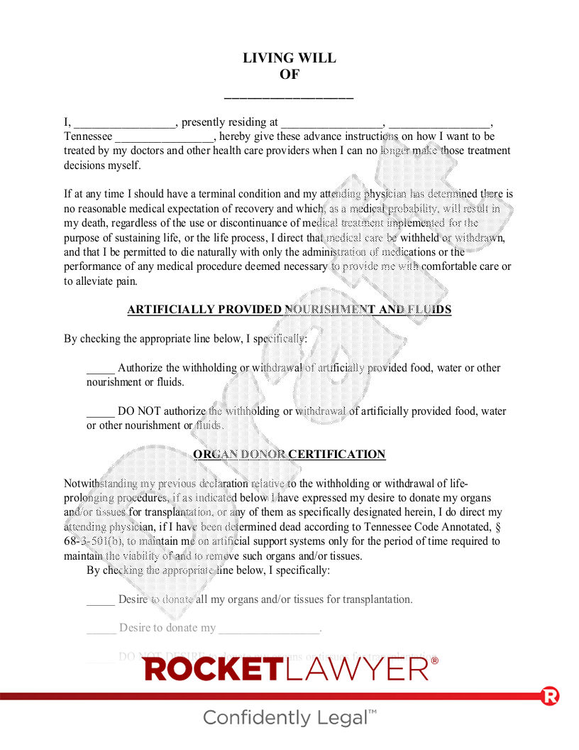 Free Tennessee Living Will Make Download Rocket Lawyer