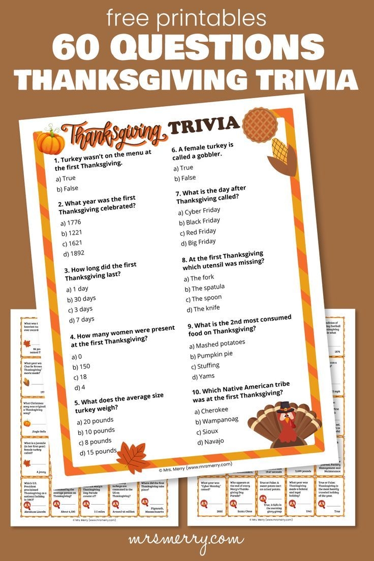 Free Thanksgiving Trivia Questions Answers Game Mrs Merry Printables