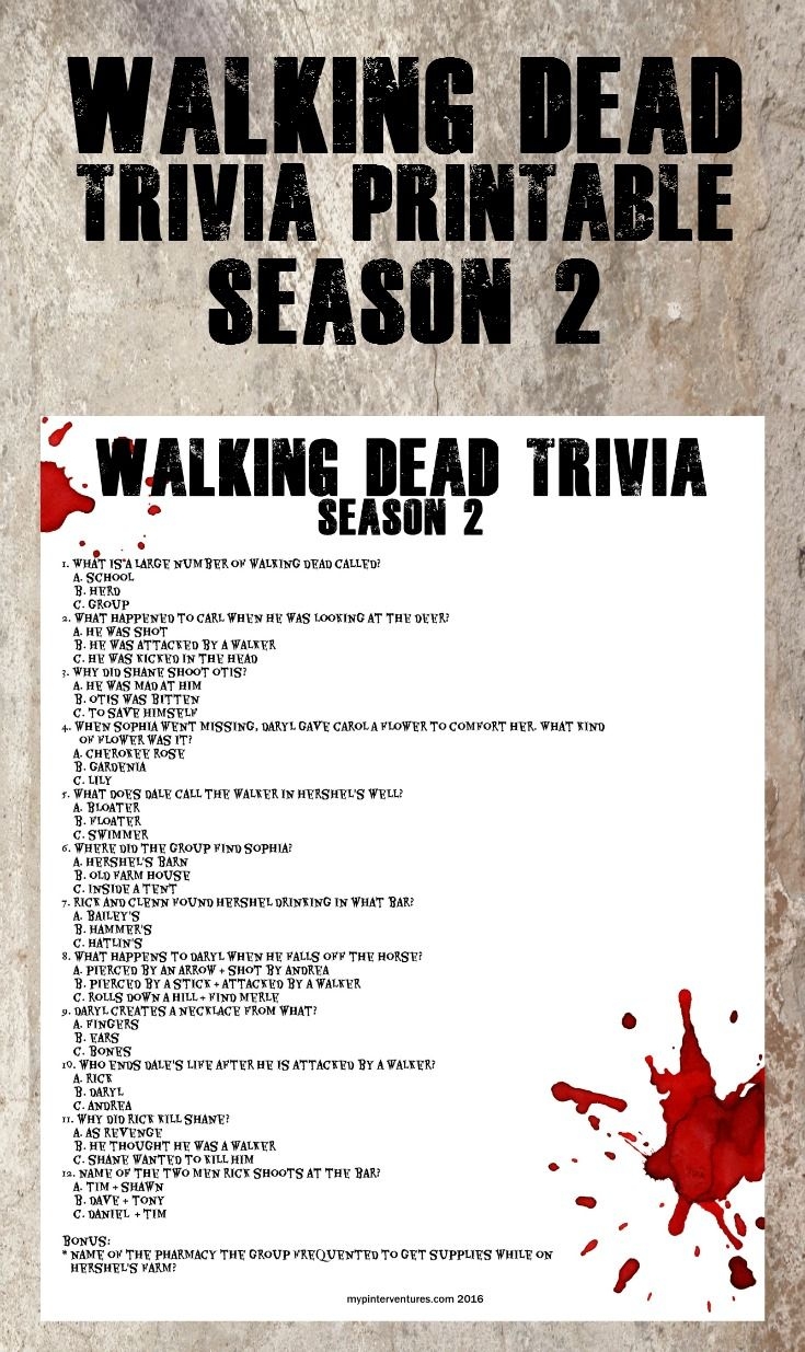 FREE Walking Dead Trivia Printable For Season 2 My Pinterventures