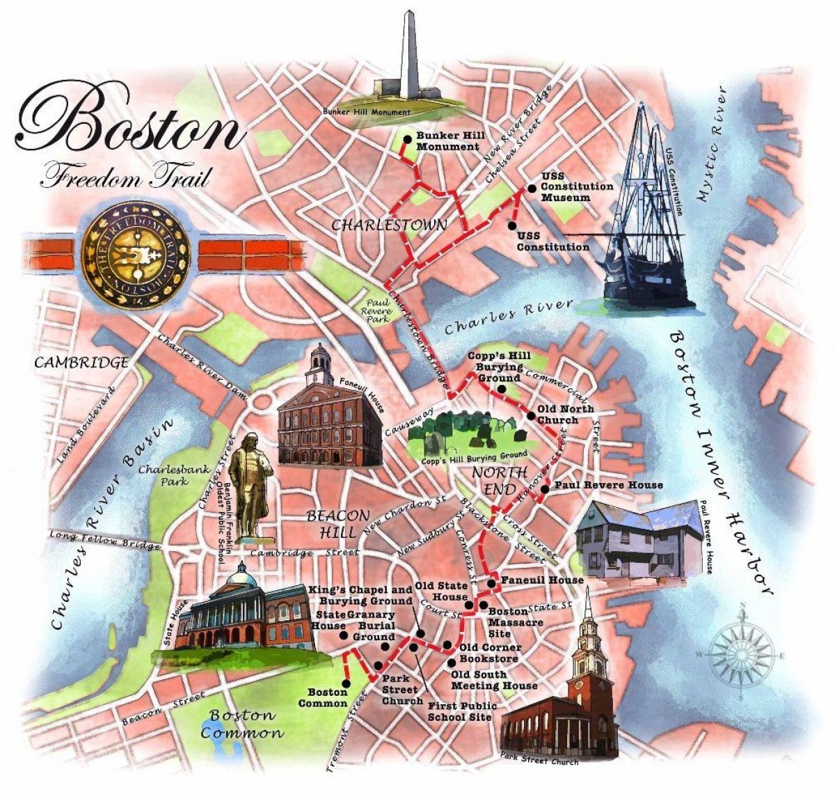 Freedom Trail Em Boston Mapa Mapa De Boston Freedom Trail Estados Unidos Da Am rica 