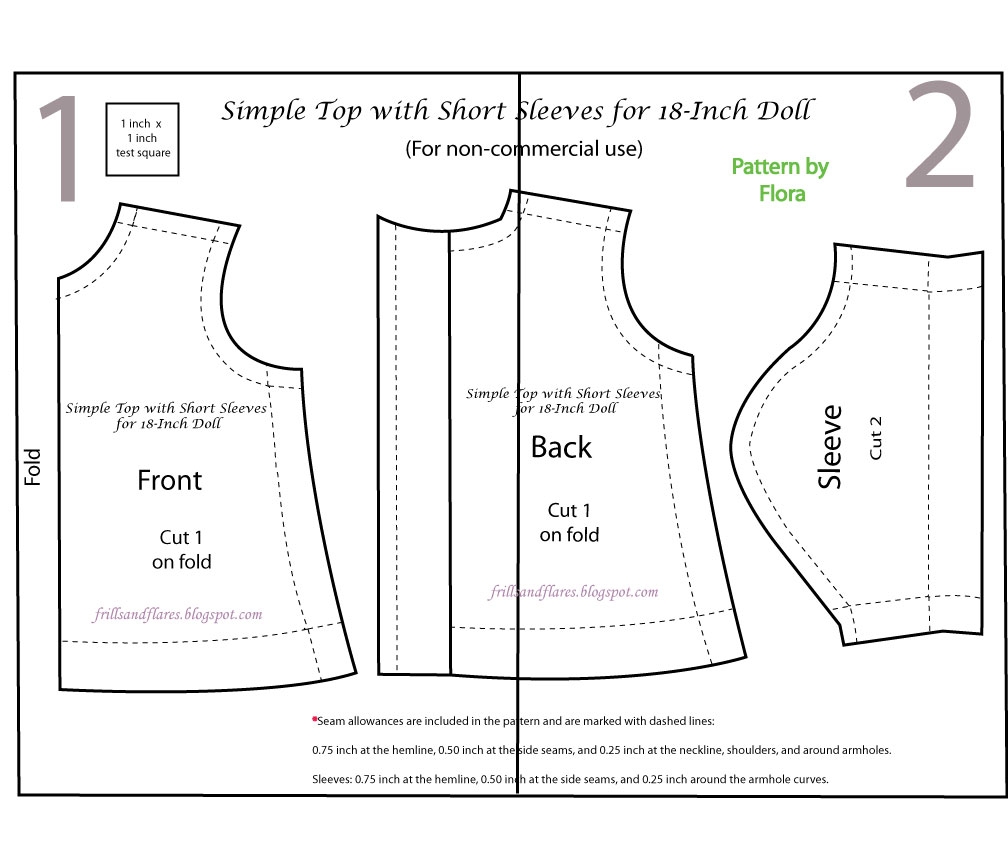 Frills And Flares A Simple Top With Short Sleeves Free PDF Printable Pattern For 18 Inch Dolls