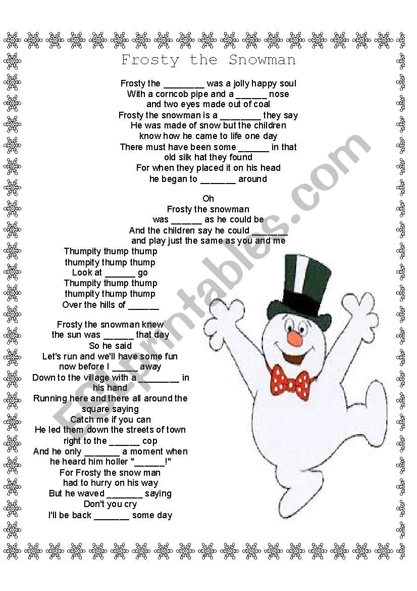Frosty The Snowman Fill In The Blanks Lyrics ESL Worksheet By Kdelia