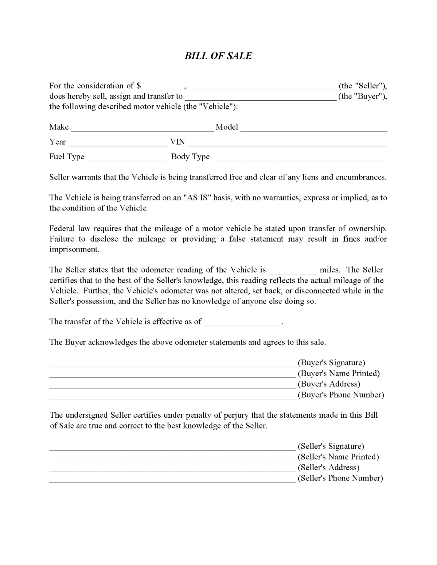 Oregon Dmv Bill Of Sale Printable