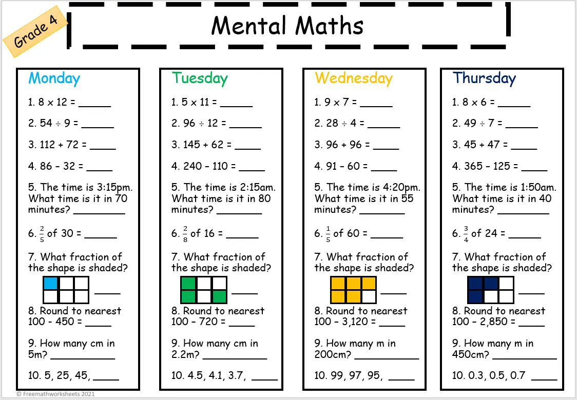 Grade 4 Free Math Worksheets Printable Worksheets