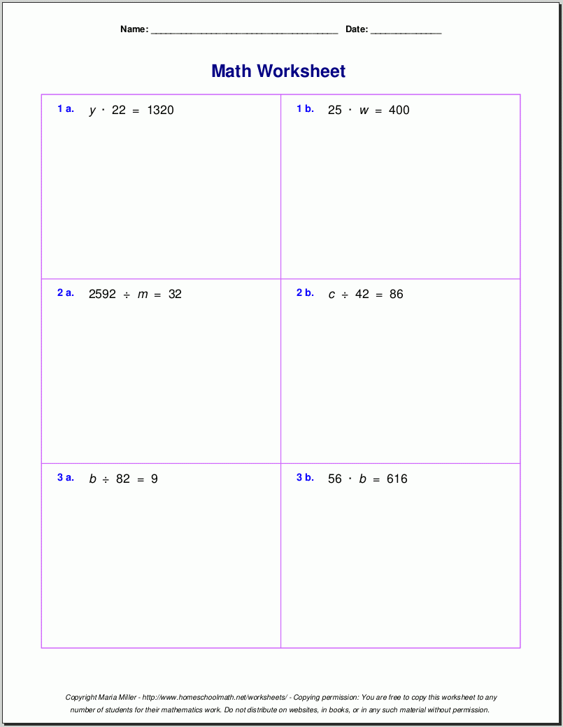 Free Printable Math Prdoblems Of Multiplication And Division