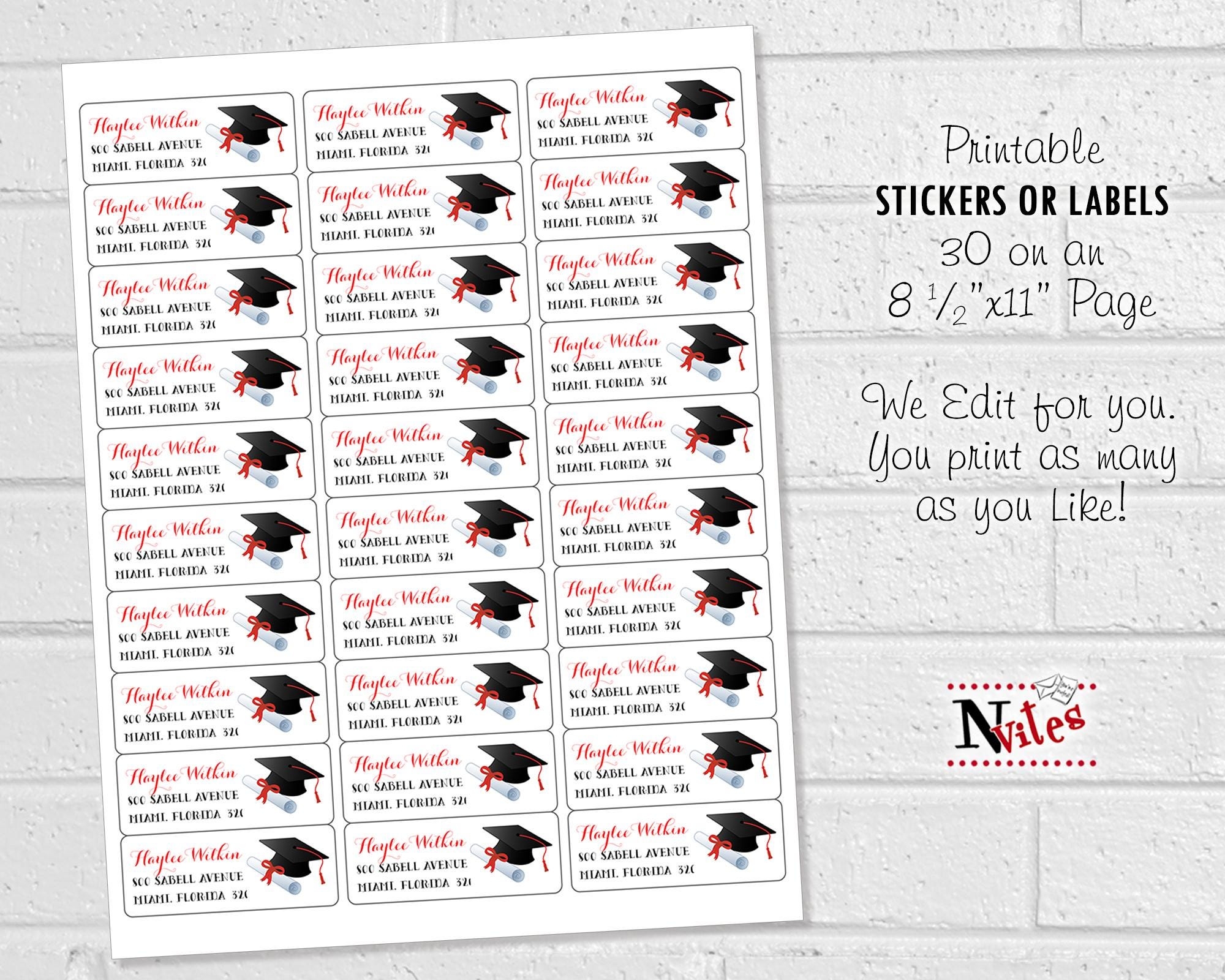 Graduation Return Address Labels Printable 2025 Custom Graduation Cap Labels School Color Graduation Labels Avery 5160 Return Address Etsy