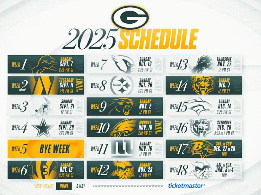 Green Bay Packers 2025 NFL Season Schedule In Photos
