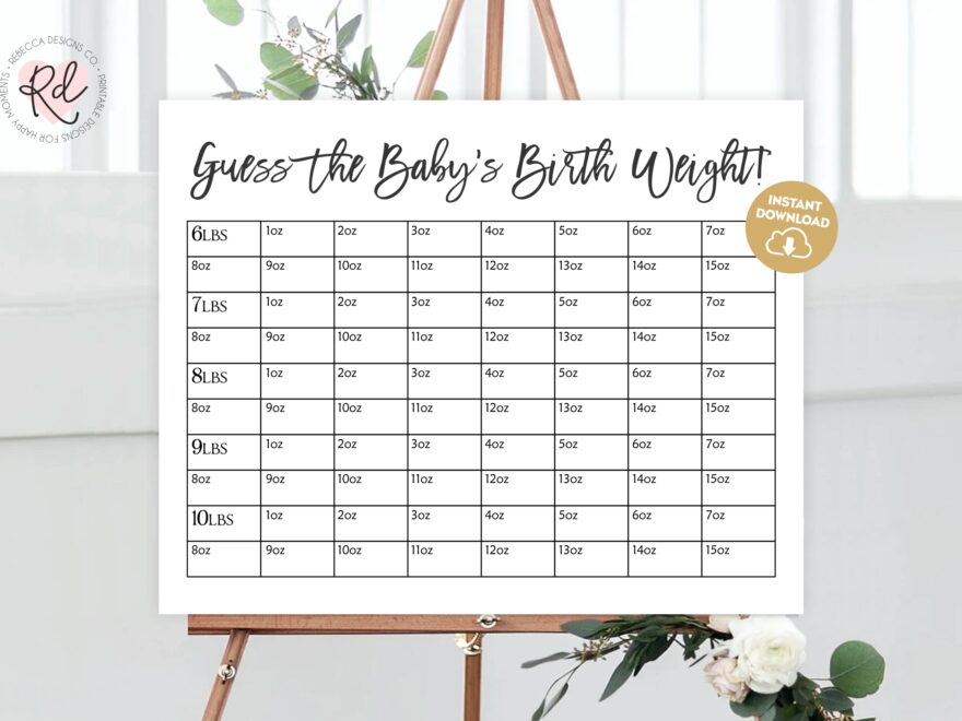 Guess The Baby Weight Printable Baby Shower Party Game Guessing Game Office Baby Shower Game Baby Predictions Game Baby Pool Game Rebecca Designs Co