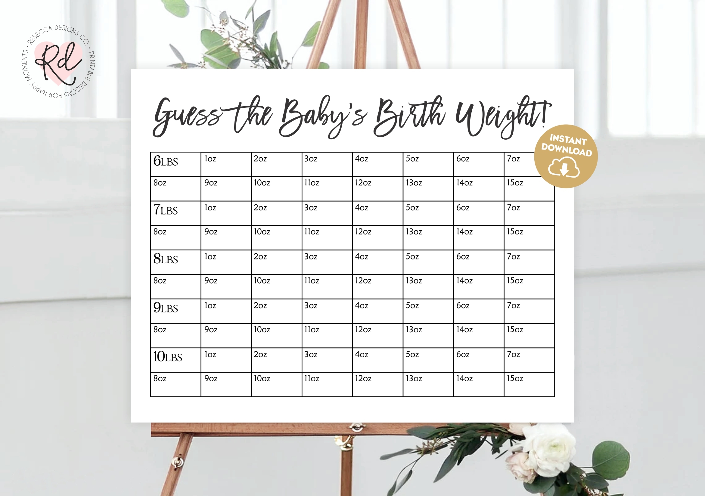 Guess The Baby Weight Printable Baby Shower Party Game Guessing Game Office Baby Shower Game Baby Predictions Game Baby Pool Game Rebecca Designs Co 