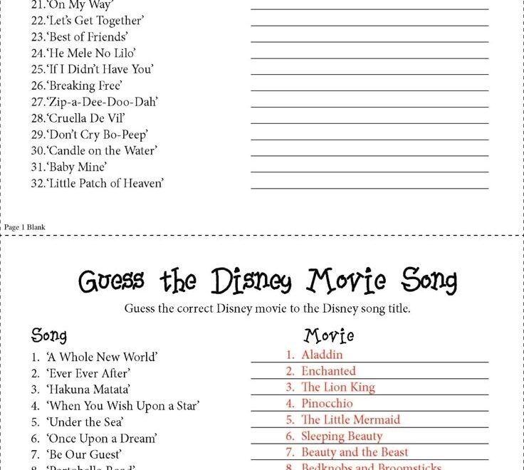 Guess The Disney Movie Song Party Game I Made This For A Baby Shower Based Off A Internet Qui But It Could Be Used For Anything Not As Easy As It Looks