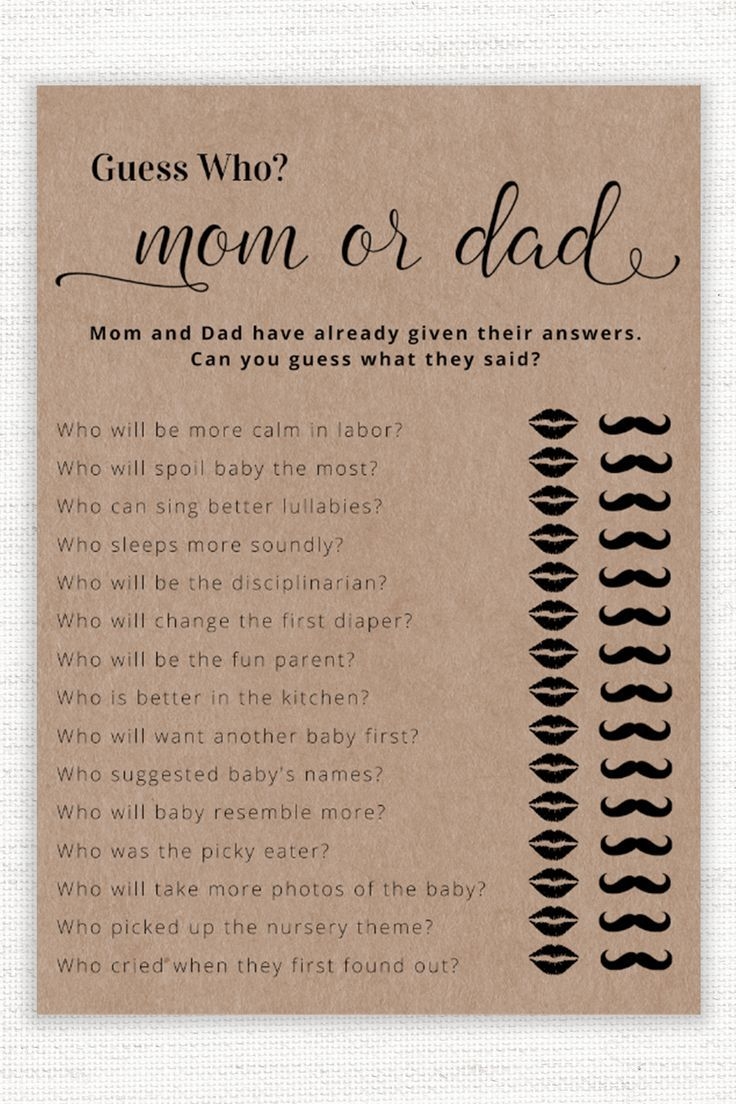Guess Who Mom Or Dad Baby Shower Game