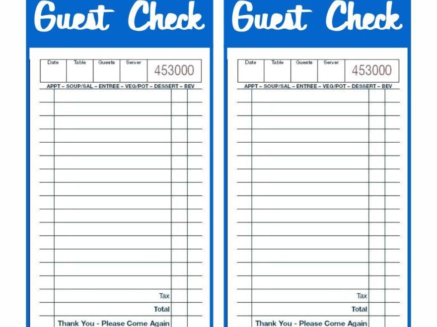 Guest Check Printable Printable Party Favors