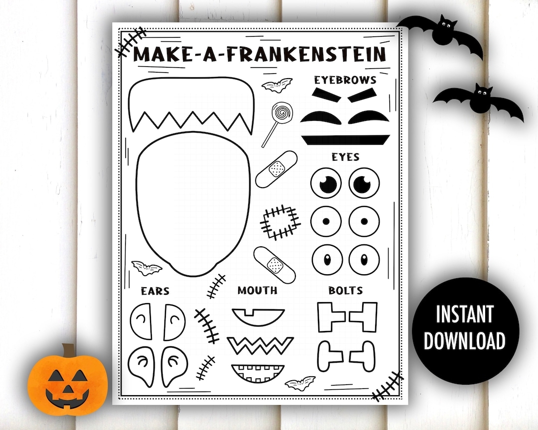 Halloween Craft Printable Make A Frankenstein Cut And Color Cut And Paste Activity Kids Halloween Crafts Coloring Craft School Etsy de