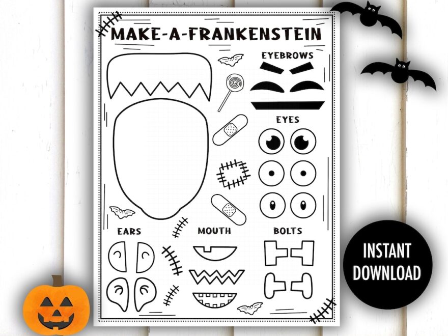 Halloween Craft Printable Make A Frankenstein Cut And Color Cut And Paste Activity Kids Halloween Crafts Coloring Craft School Etsy de