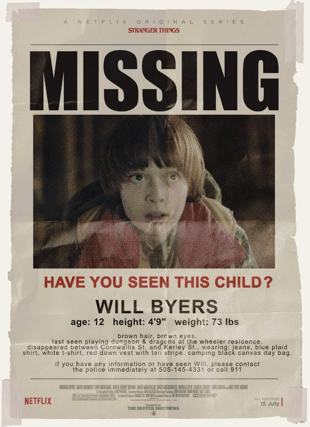 Will Byers Missing Poster Printable