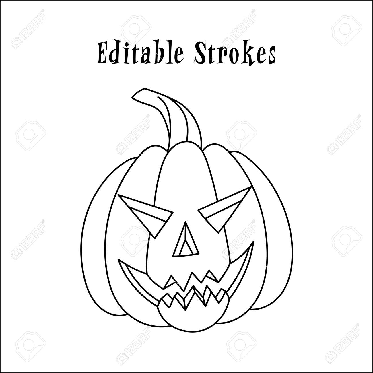 Halloween Pumpkin With Grinning Smile Scary Grimace Stylization For Female Face Traditional Jack O Lantern Vector Illustration Template With Editable Stroke Royalty Free SVG Cliparts Vectors And Stock Illustration Image 190114711 