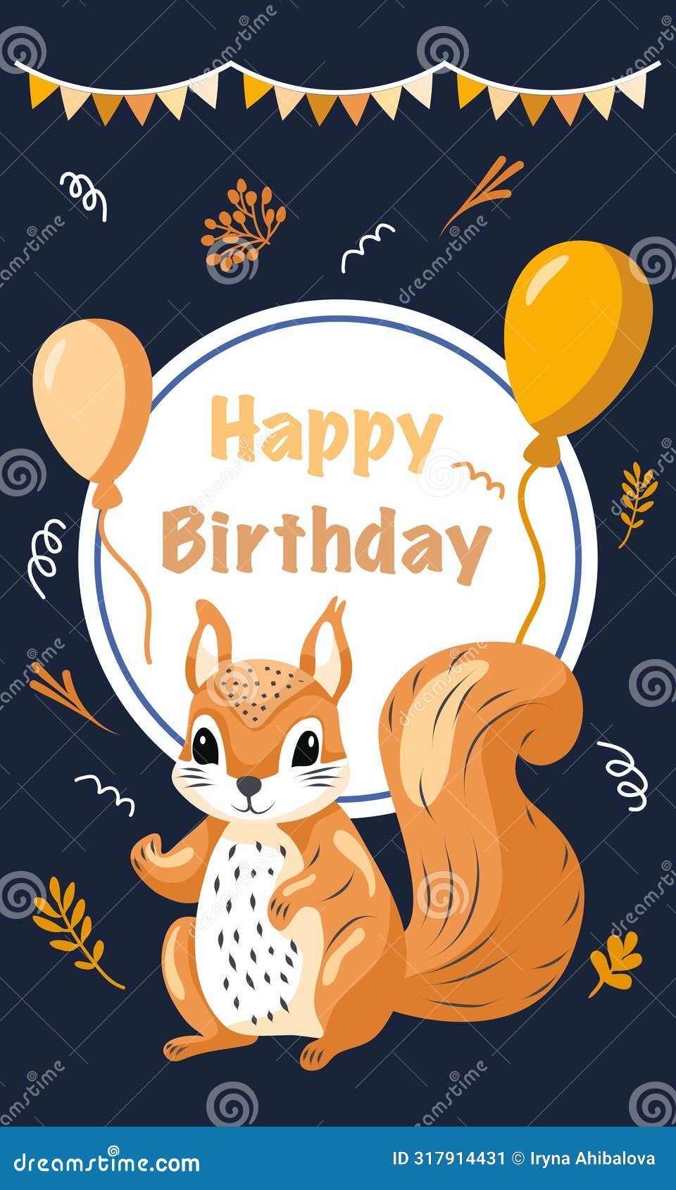 Happy Birthday Card With Squirrel Stock Vector Illustration Of Whimsical Artistic 317914431