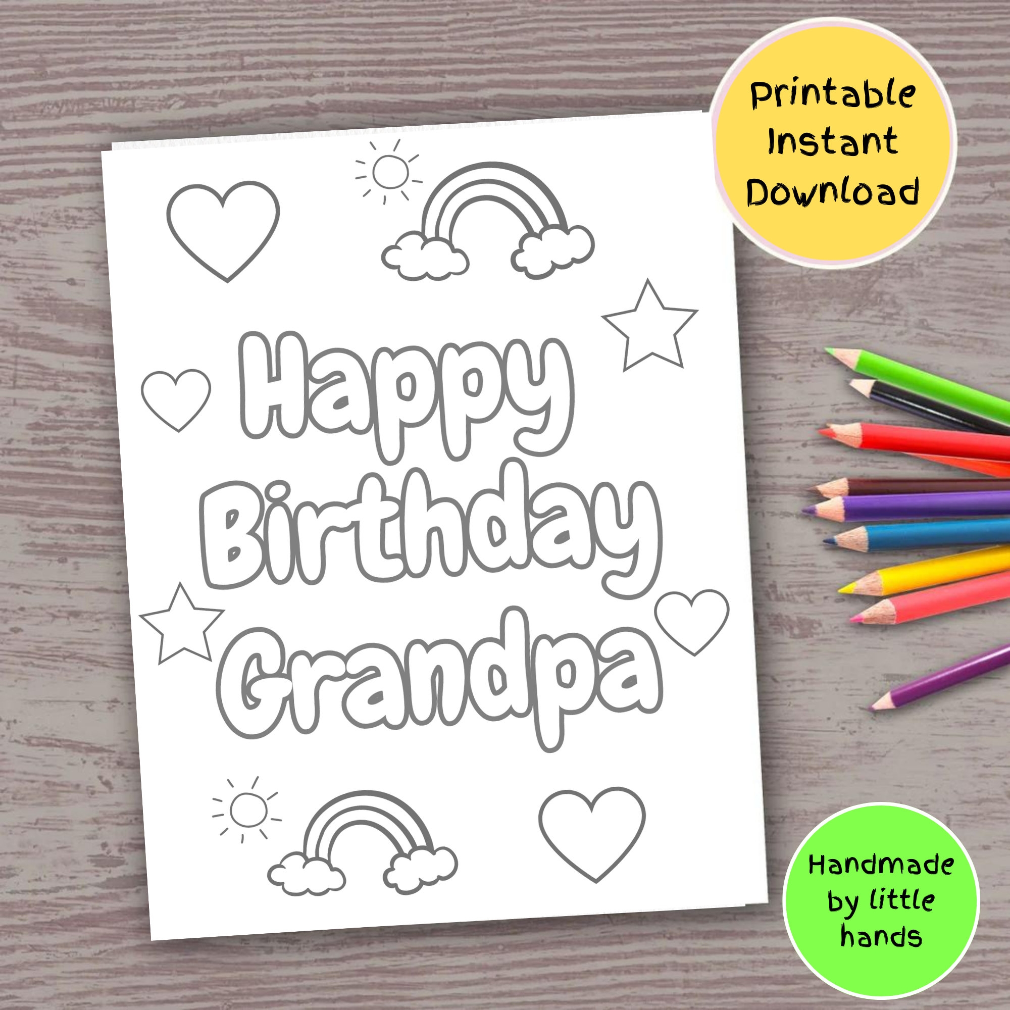 Happy Birthday Grandpa Printable Coloring Page For Kids Handmade Diy Birthday Card Gift For Grandpa From Grandkids Grandson Granddaughter Etsy