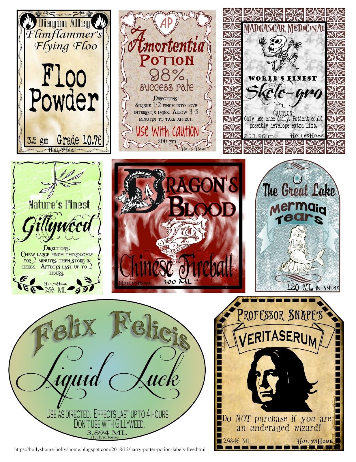 Printable Harry Potter Potion Labels