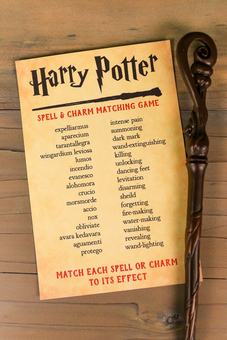 Harry Potter Spells And Charms Matching Game
