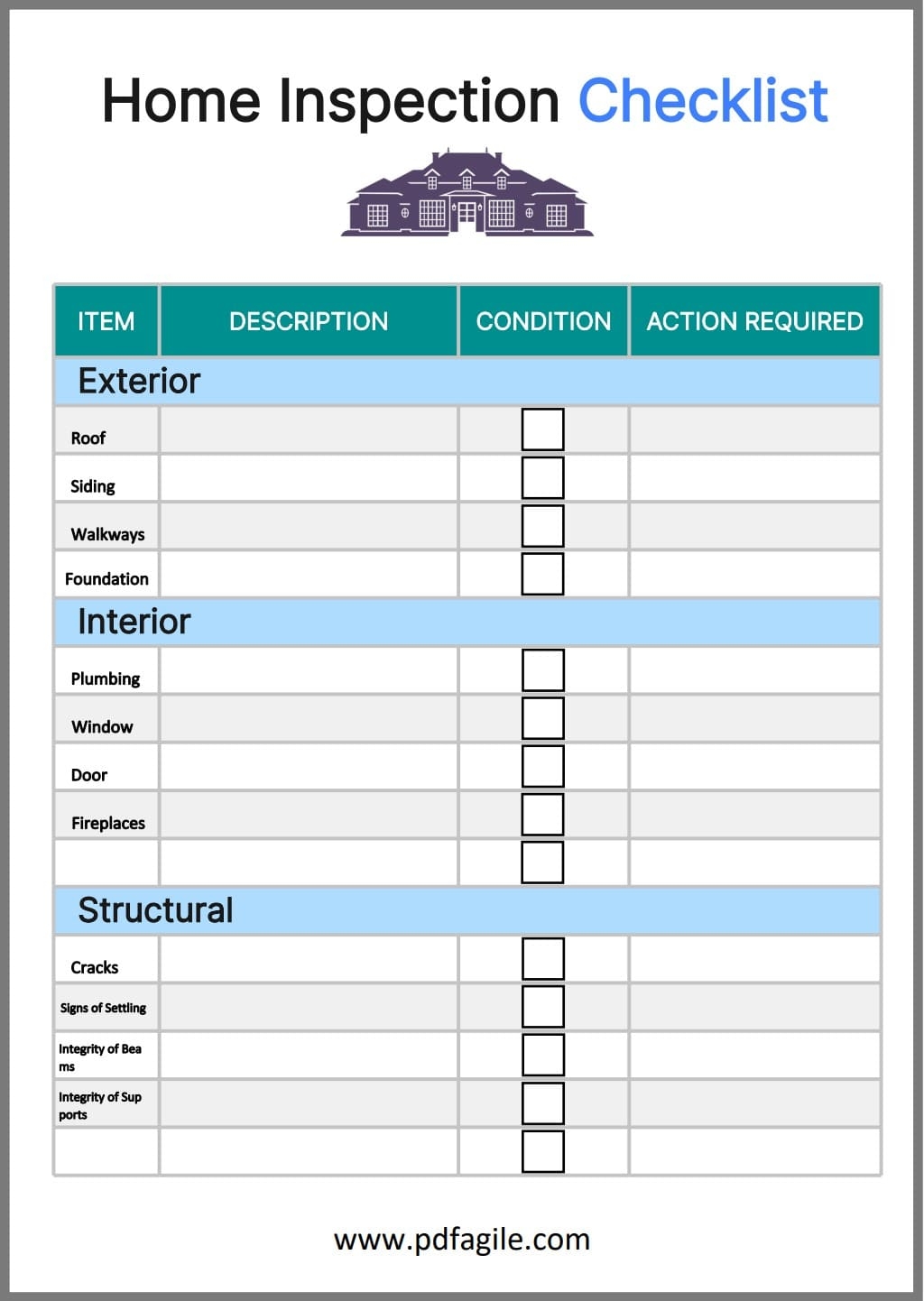 Free Printable Home Inspection Checklist
