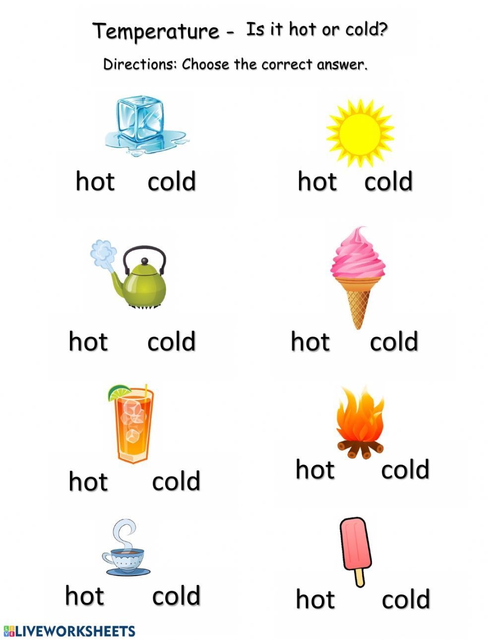 Hot Or Cold Worksheet