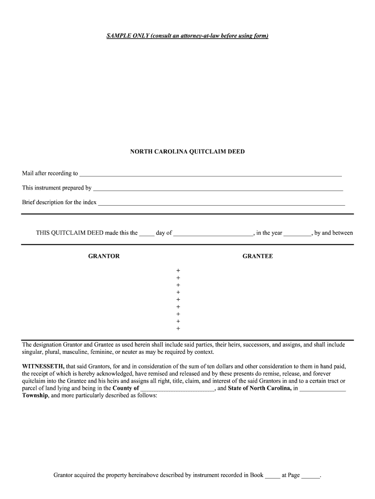 How To Nc Quitclaim Deed Fill Online Printable Fillable Blank PdfFiller