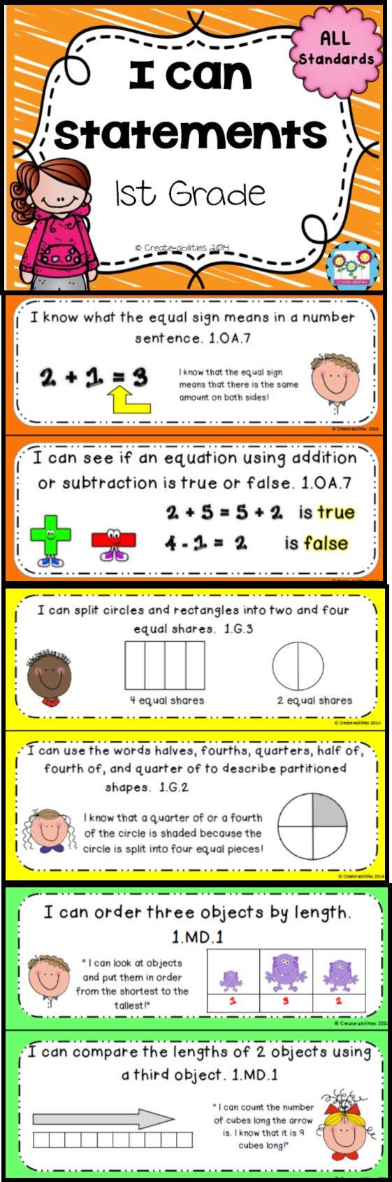 I Can Statements 1st Grade Math